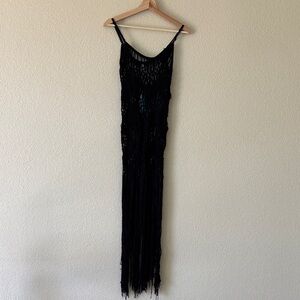 Stylish Swimwear Black Fringe Swimsuit Coverup, Resortwear- NWT